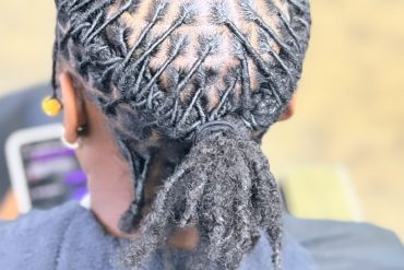 Loc Retwist with 2 Barrels to the Back and 2 Strand Bangs